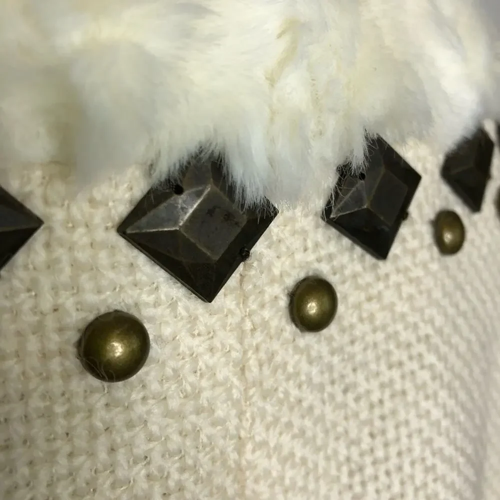 Rebecca Taylor cream tweed fur studded collar wool blend blazer size 6